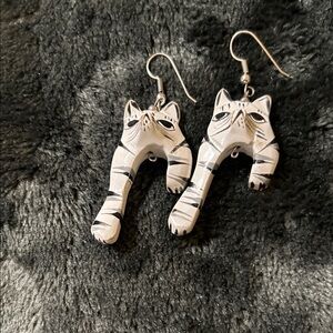 Handcrafted White Cat Dangle Earrings - Cute Cat Jewelry